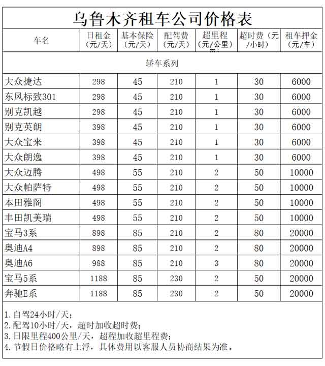 乌鲁木齐租普通轿车